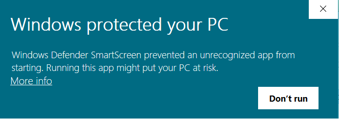 Windows Defender warning